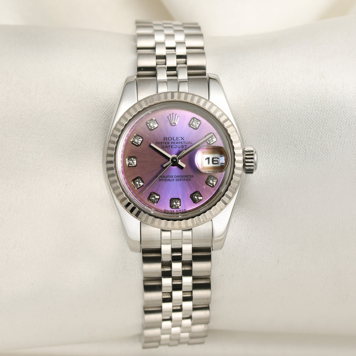 Rolex Lady DateJust 179174 Stainless Steel & 18k White Gold Pink Diamo