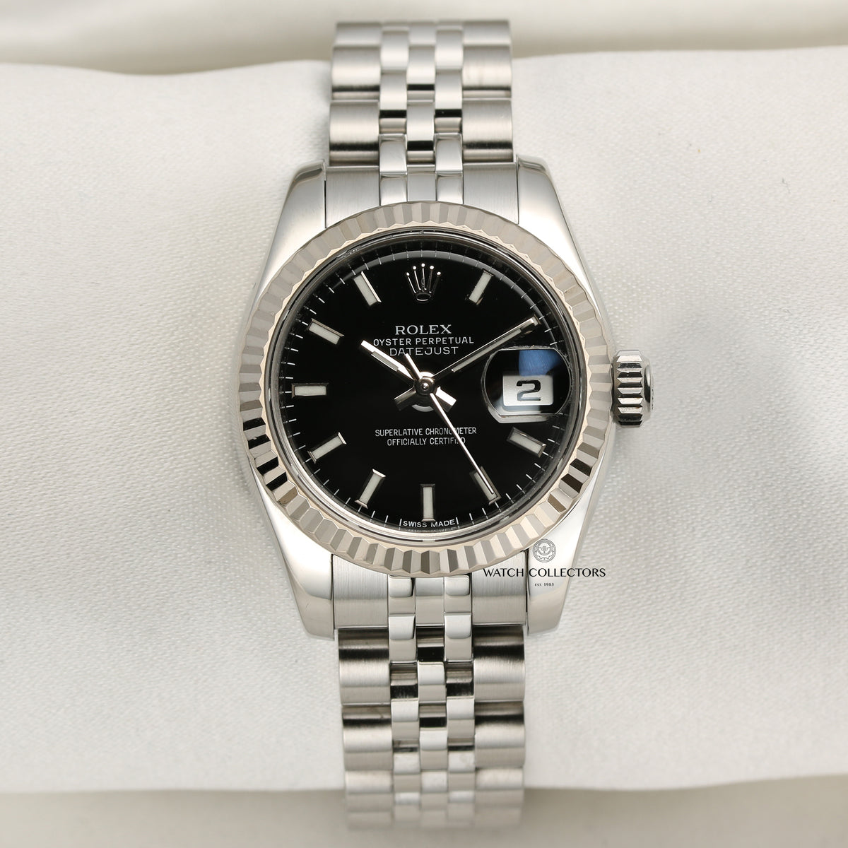 Rolex Lady DateJust 179174 Stainless Steel & 18k White Gold Bezel Blac