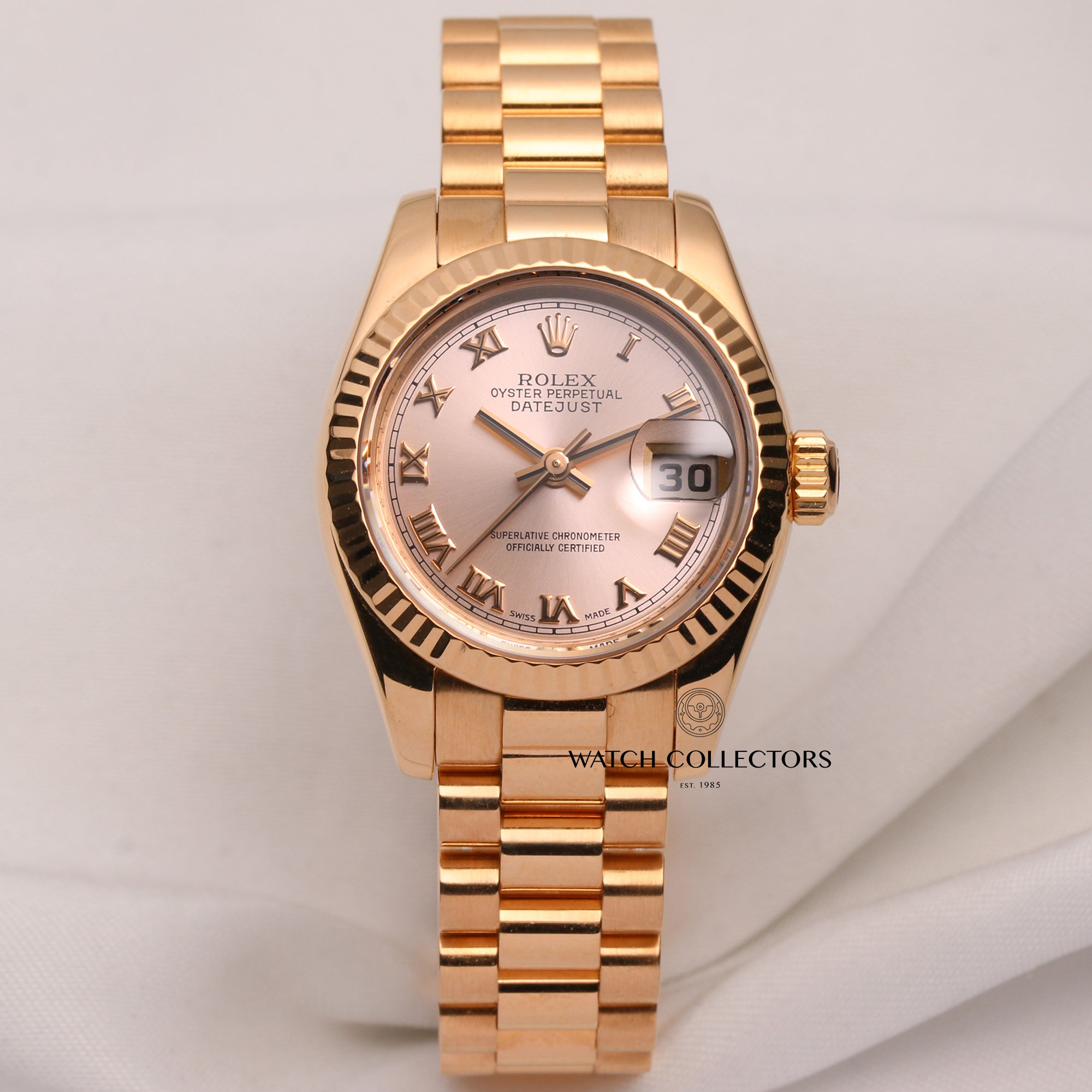 Rolex-Lady-DateJust-179175-18K-Rose-Gold-Champagne-Dial-Second-Hand-Watch-Collectors-1