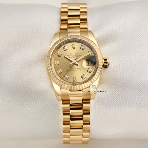 Rolex Lady DateJust 179178 18K Yellow Gold Diamond Dial Second Hand Watch Collectors 1