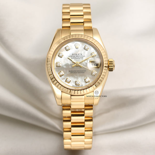 Rolex Lady DateJust 179178 MOP Diamond Dial 18K Yellow Gold Second Hand Watch Collectors 1