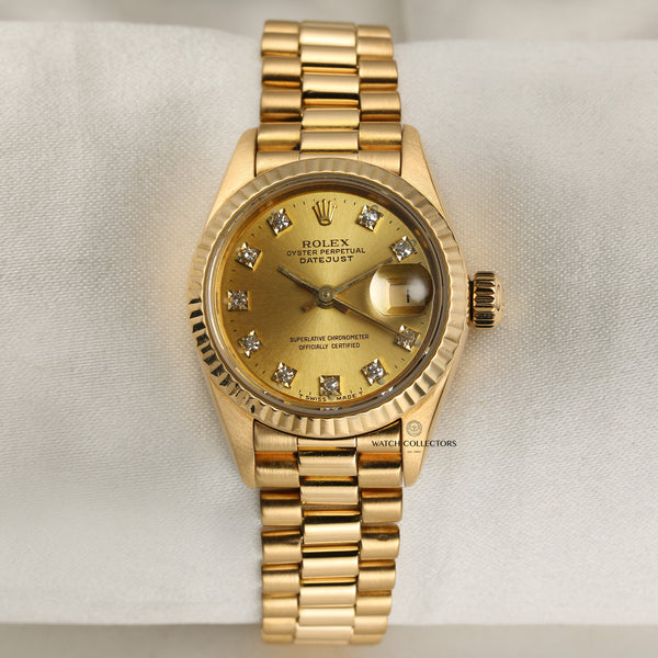 Rolex Lady DateJust 18K Yellow Gold Champagne Diamond Dial Second Hand Watch Collectors 1
