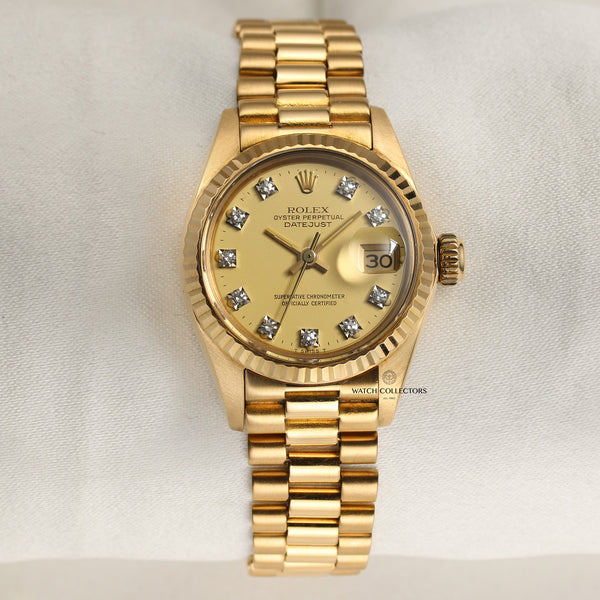 Rolex Lady DateJust 18K Yellow Gold Diamond Dial Second Hand Watch Collectors 1