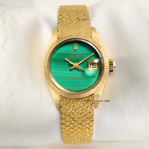 Rolex Lady DateJust 18K Yellow Gold Malachite Second Hand Watch Collectors 1