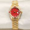 Rolex Lady DateJust 18K Yellow Gold Red Stella Diamond & Ruby Bezel Second Hand Watch Collectors 1