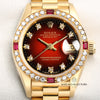 Rolex Lady DateJust 69068 Diamond & Ruby Bezel Vingette Degrading Degrade Dial Crown Collection 18K Yellow Gold Second Hand Watch Collectors 2