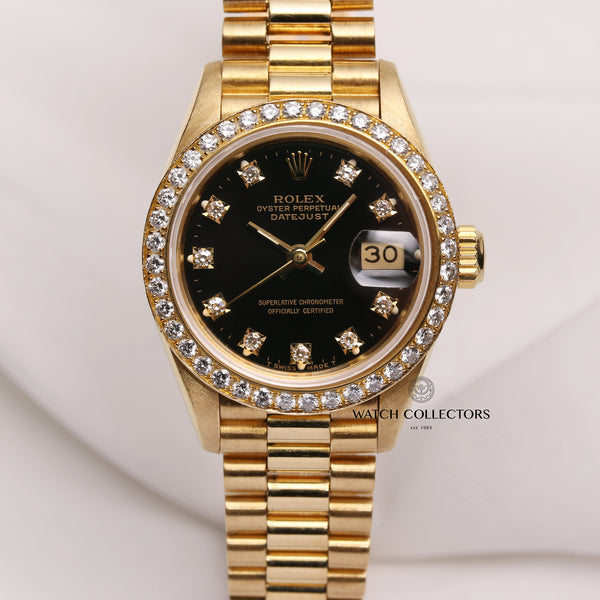 Rolex-Lady-DateJust-69138-18K-Yellow-Gold-Black-Diamond-Dial-Second-Hand-Watch-Collectors-1