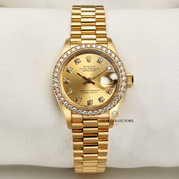 Rolex Lady DateJust 69138 18K Yellow Gold Champagne Diamond Dial & Bezel Second Hand Watch Collectors 1