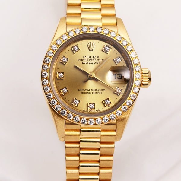 Rolex Lady DateJust 69138 Diamond Dial Bezel 18K Yellow Gold Second Hand Watch Collectors (1)