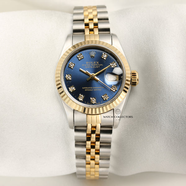 Rolex Lady DateJust 69173 Steel & Gold Blue Diamond Dial Second Hand Watch Collectors 1