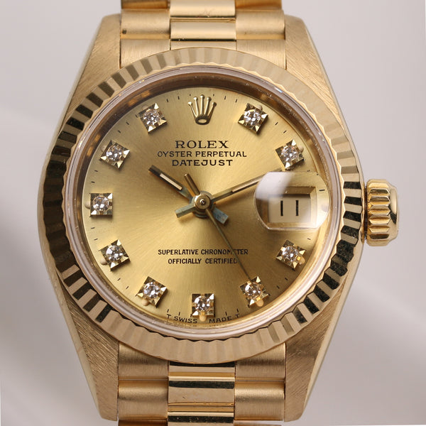 Rolex Lady DateJust 69178 18K Yellow Gold Champagne Diamond Dial R45 Second Hand Watch Collectors 2