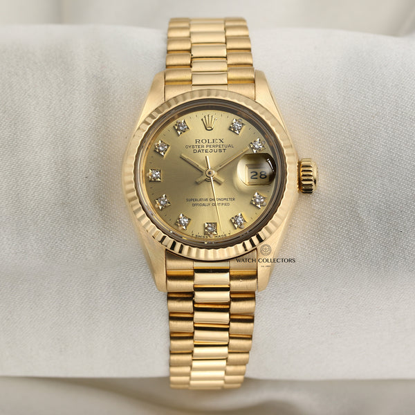 Rolex Lady DateJust 69178 18K Yellow Gold Champagne Diamond Dial Second Hand Watch Collectors 1