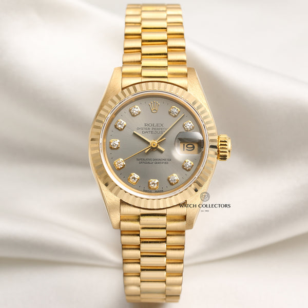Rolex Lady DateJust 69178 18K Yellow Gold Grey Diamond Dial Second Hand Watch Collectors 1