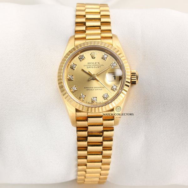 Rolex Lady DateJust 69178 Champagne Diamond Dial 18K Yellow Gold Second Hand Watch Collectors 1
