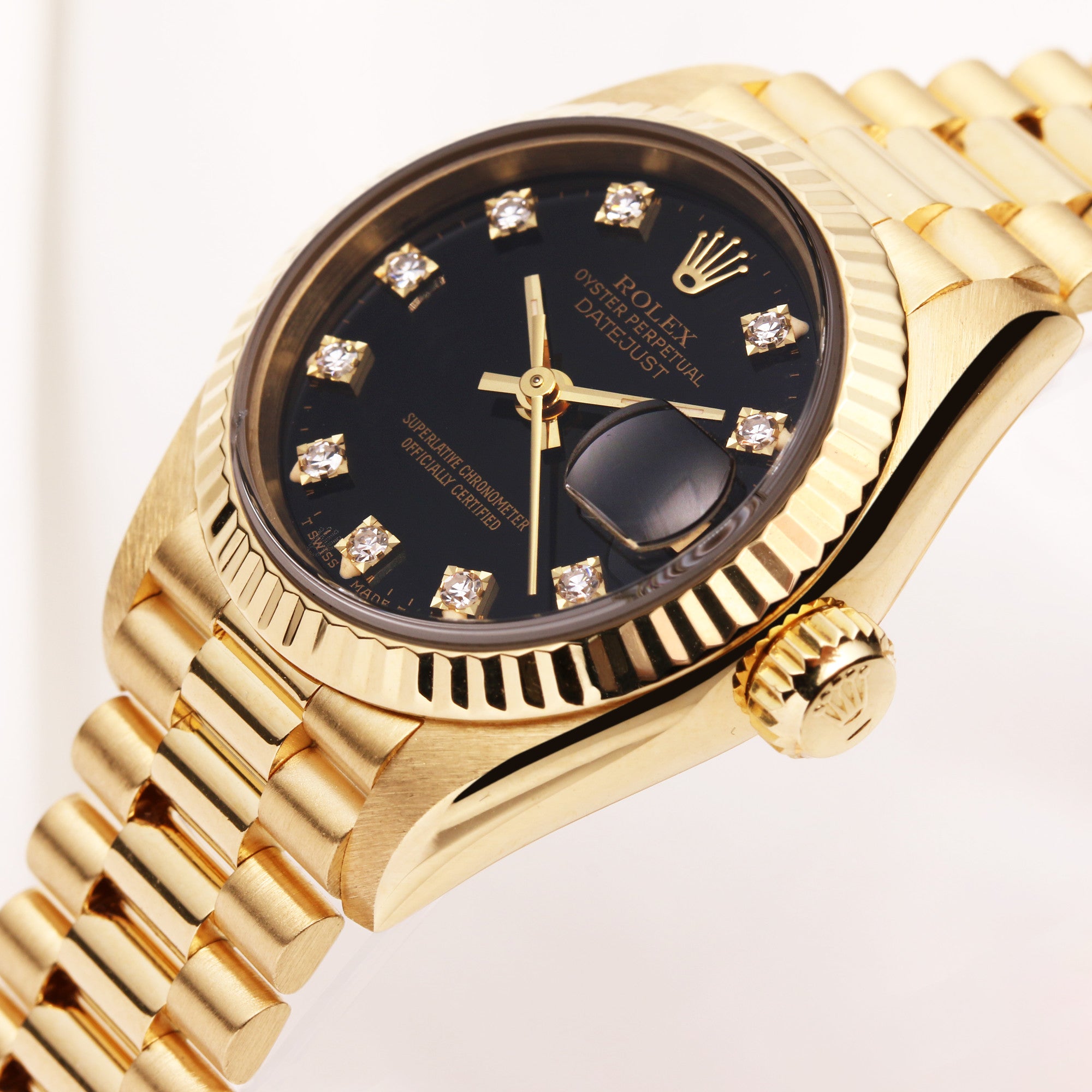 Rolex Lady DateJust 69178 Diamond Black Dial 18K Yellow Gold Second Hand Watch Collectors (9)