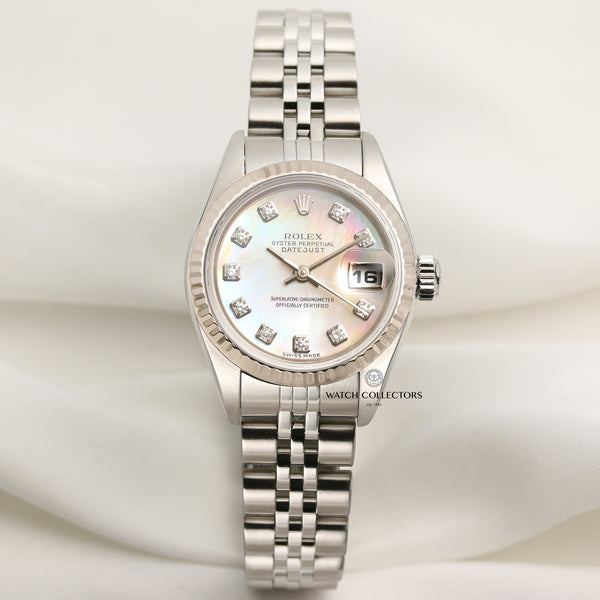Rolex Lady DateJust 79174 Stainless Steel 18K White Gold Bezel Second Hand Watch Collectors 1