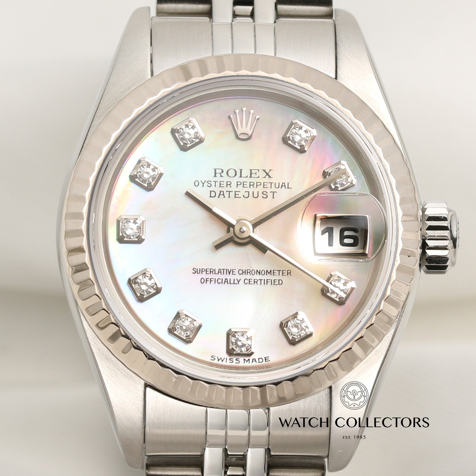 Rolex Lady DateJust 79174 Stainless Steel 18K White Gold Bezel Second Hand Watch Collectors 2
