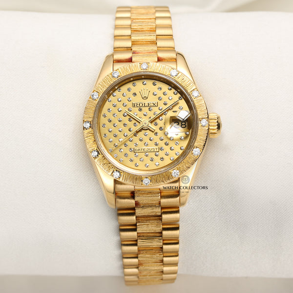 Rolex Lady DateJust Bark Diamond 18K Yellow Gold Second Hand Watch Collectors 1