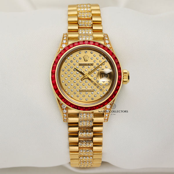 Rolex Lady DateJust Diamond Bracelet Ruby Bezel Second Hand Watch Collectors 1