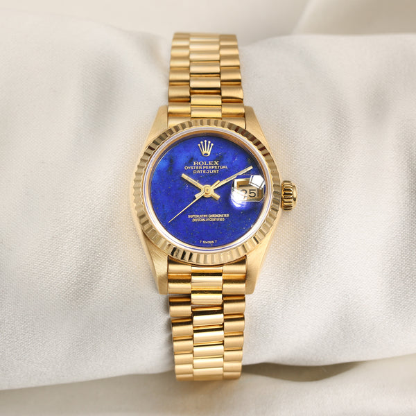 Rolex Lady DateJust Lapis Lazuli Dial 18K Yellow Gold Second Hand Watch Collectors 1