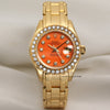 Rolex Lady DateJust Pearlmaster 69298 18K Yellow Gold Diamond Bezel Rare Coral Diamond Dial Second Hand Watch Collectors 1