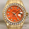 Rolex Lady DateJust Pearlmaster 69298 18K Yellow Gold Diamond Bezel Rare Coral Diamond Dial Second Hand Watch Collectors 2