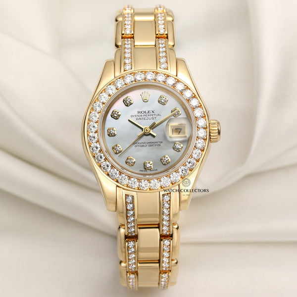 Rolex Lady DateJust Pearlmaster 80298 18K Yellow Gold MOP Diamond Second Hand Watch Collectors 1