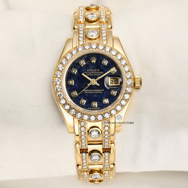 Rolex Lady DateJust Pearlmaster 80298 Diamond Aventurine 18K Yellow Gold Second Hand Watch Collectors 1