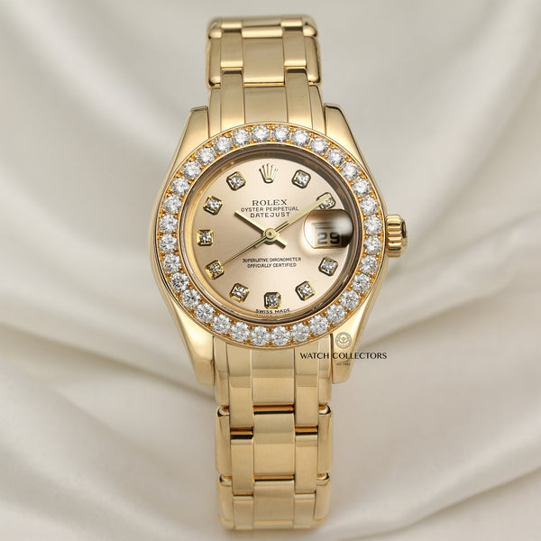 Rolex Lady DateJust Pearlmaster 80298 Diamond Bezel 18K Yellow Gold Second Hand Watch Collectors 1