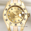 Rolex Lady DateJust Pearlmaster Tridor 12 Point Diamond Bezel 18K Gold Second Hand Watch Collectors 2