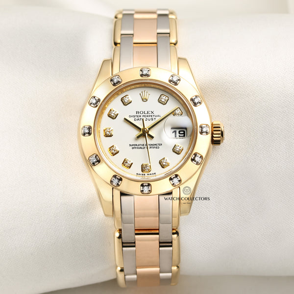 Rolex Lady DateJust Pearlmaster Tridor 80318 18K Gold Diamond Second Hand Watch Collectors 1