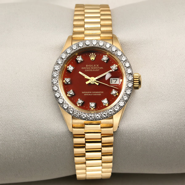 Rolex Lady DateJust Red Steel Diamond Dial Second Hand Watch Collectors 1