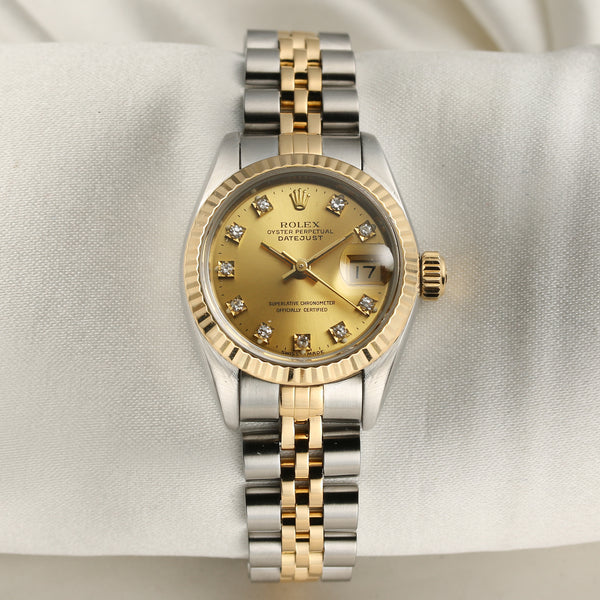 Rolex Lady DateJust Steel & Gold Champagne Diamond Dial Second Hand Watch Collectors 1