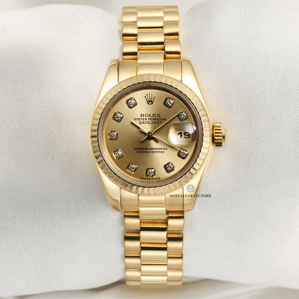 Rolex Lady Datejust 179178 18K Yellow Gold Diamond Dial Second Hand Watch Collectors 1
