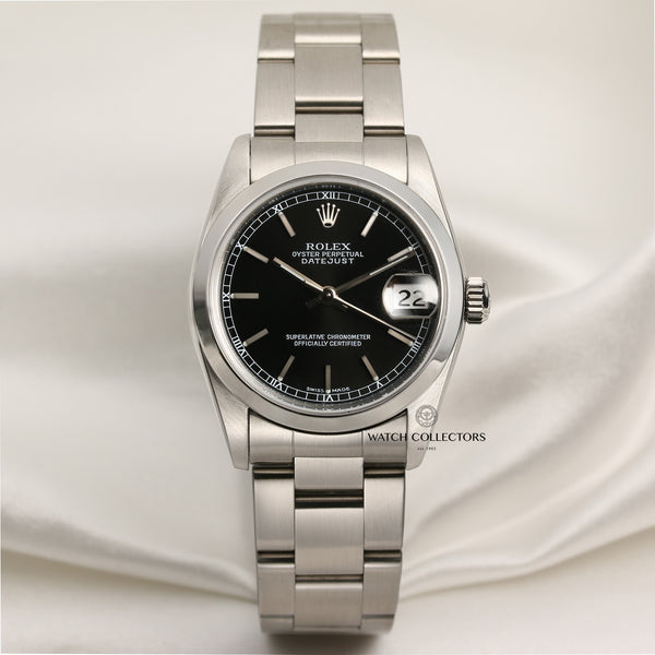 Rolex Mid-Size DateJust Stainless Steel Black Dial Second Hand Watch Collectors 1