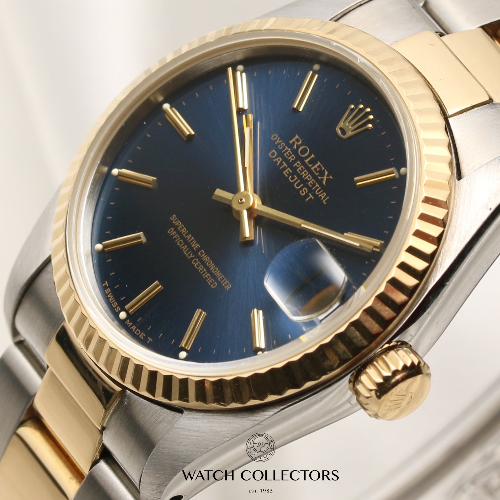 Rolex Mid-Size DateJust Steel & Gold Blue Dial Second Hand Watch Collectors 4