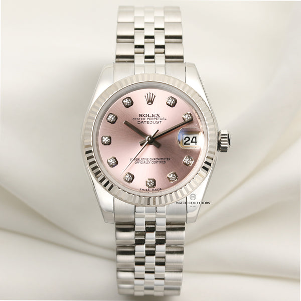 Rolex Midsize DateJust 178274 Stainless Steel & 18K White Gold Bezel Pink Diamond Dial Second Hand Watch Collectors 1
