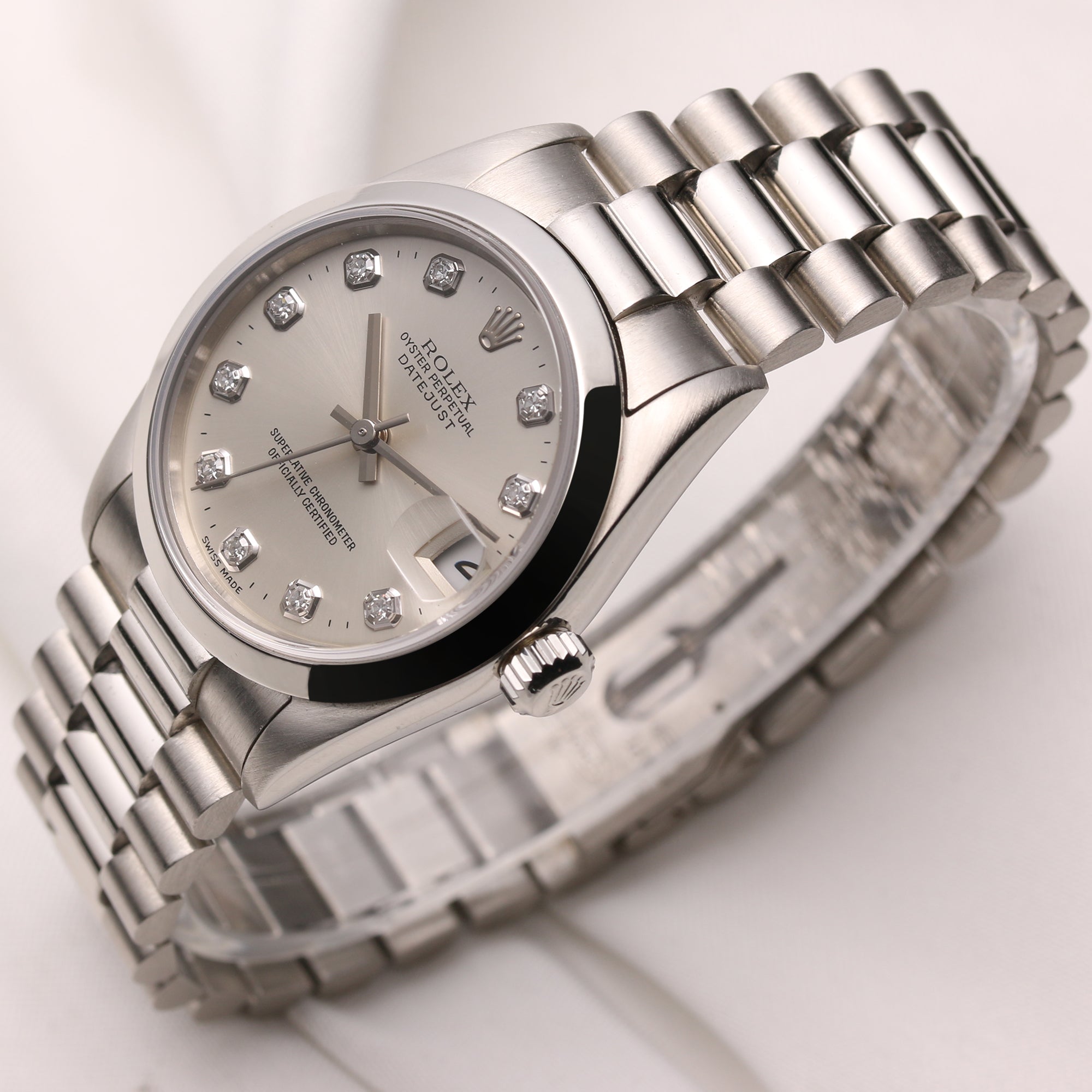 Rolex Midsize DateJust 68246 Platinum Diamond Dial Second Hand Watch Collectors 3