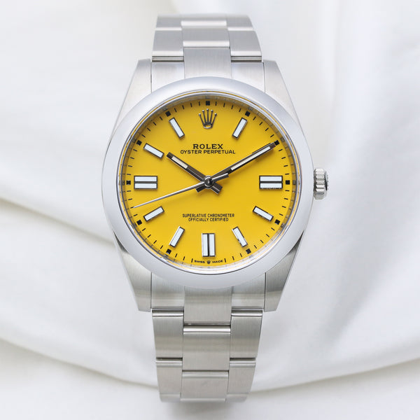 Rolex Oyster Perpetual Yellow Dial Stainless Steel Second Hand Watch Collectors 1