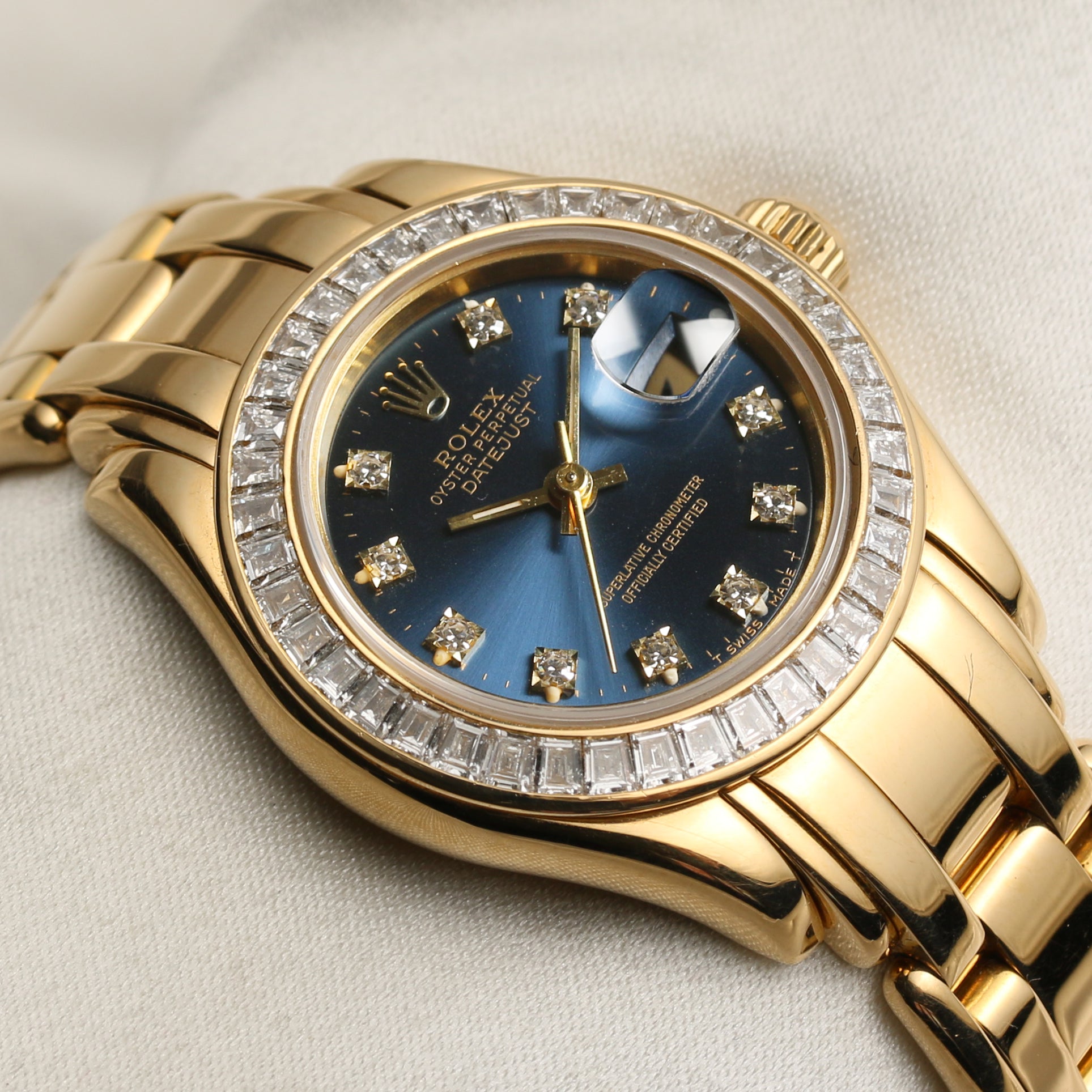 Rolex Lady DateJust PearlMaster 69308 18k Yellow Gold Champagne Diamon –  Watch Collectors