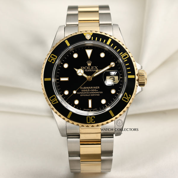 Rolex Submariner 16613 Pre-Ceramic Black Steel & Gold Second Hand Watch Collectors 1