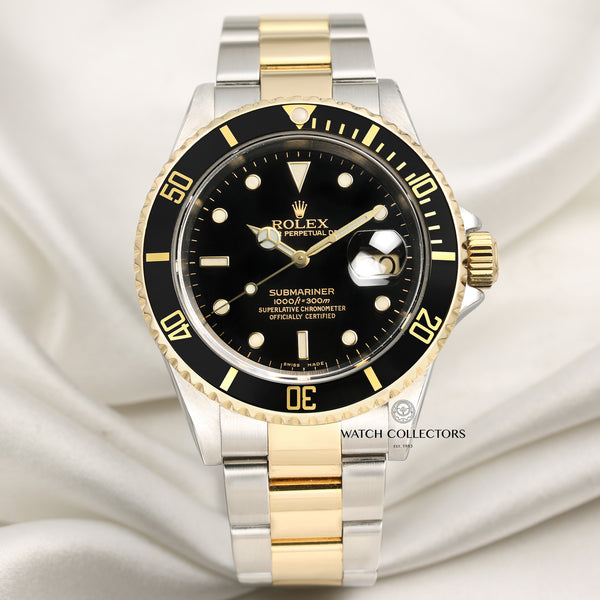 Rolex Submariner 16613 Steel & Gold Black Second Hand Watch Collectors 1