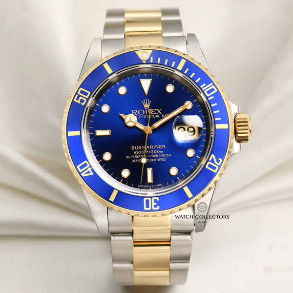 Rolex Submariner 16613 Steel & Gold Blue Dial & Bezel Second Hand Watch Collectors 1