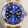 Rolex Submariner 16618 18K Yellow Gold Blue Dial & Bezel Second Hand Watch Collectors 2