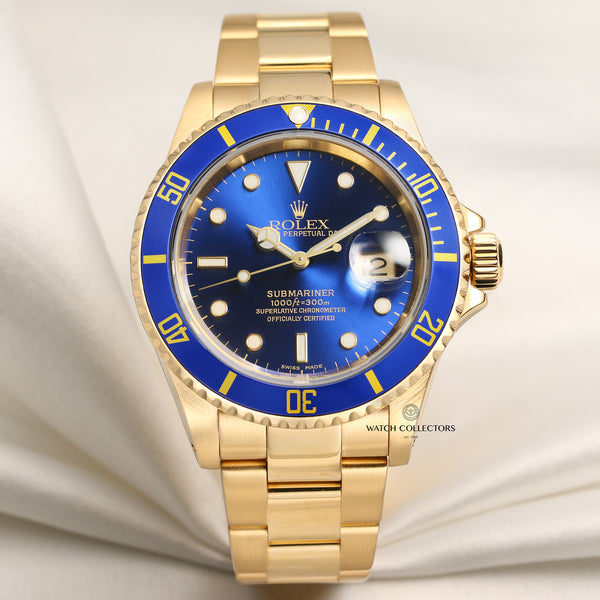 Rolex Submariner 16618 18K Yellow Gold Blue Second Hand Watch Collectors 1