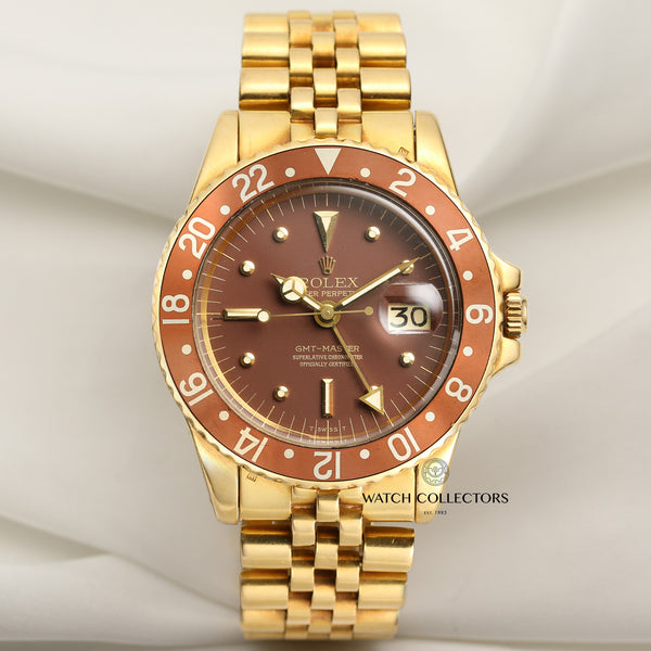 Rolex Vintage GMT-Master 1675 18K Yellow Gold Brown Nipple dial, Rootbeer bezel Second Hand Watch Collectors 1