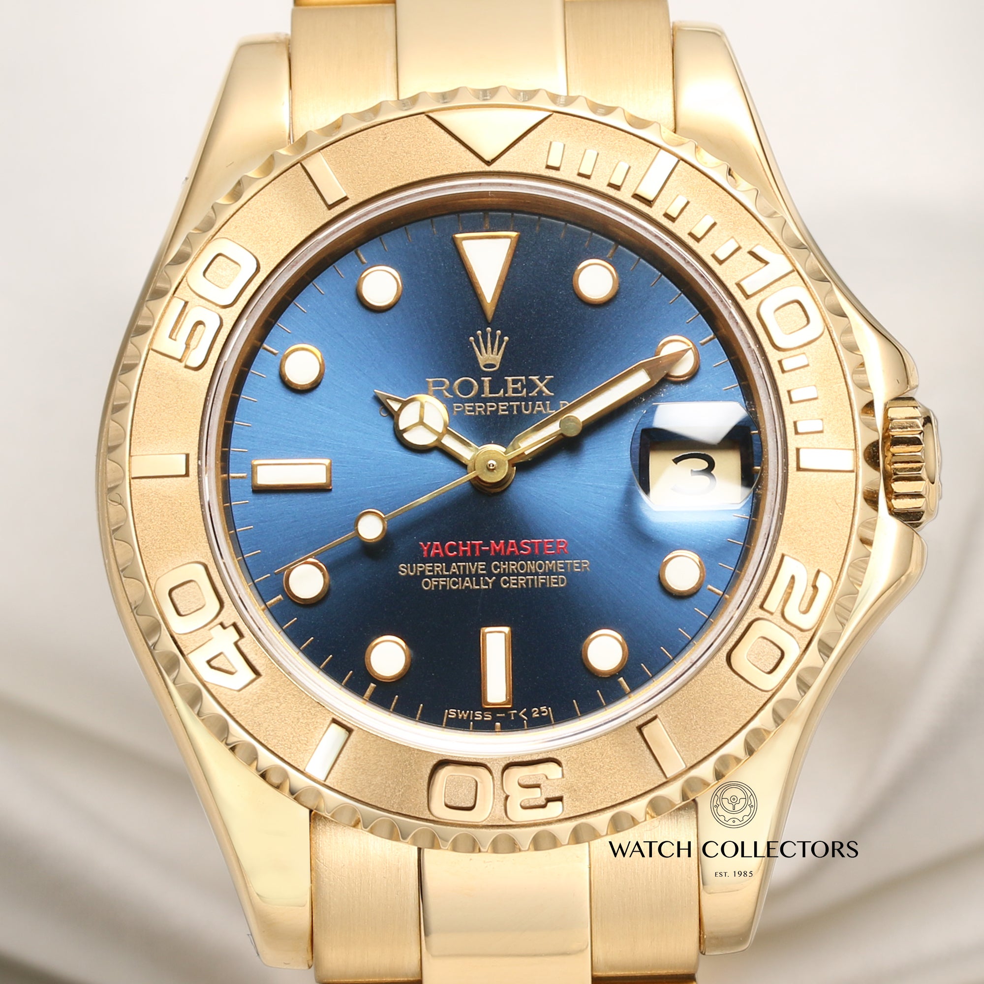 Rolex Yachtmaster Midsize Yellow Gold Blue Dial Unisex Watch 68628 Box  Papers