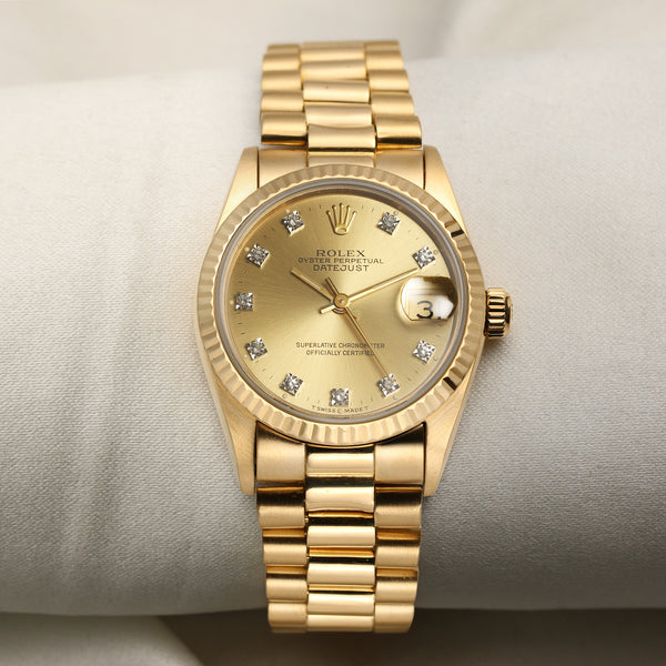 Rolex midsize DateJust 18K Yellow Gold Champagne Diamond Dial Second Hand watch Collectors 1