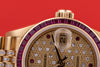 Rolex Lady DateJust | REF. 69098 | Gold Diamond Dial | Ruby Baguette Bezel & Hours | Diamond Bracelet | 1986 | 18k Yellow Gold