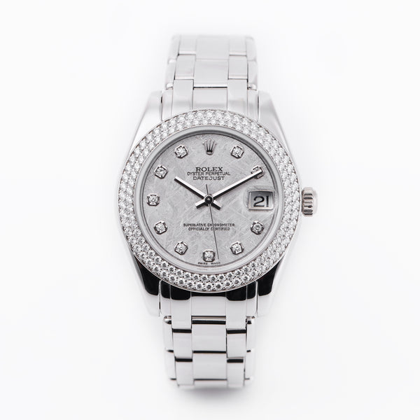 Rolex Pearlmaster DateJust 34 | REF. 81339 | 18k White Gold | Meteorite Dial | Diamond Hours & Bezel | Box & Papers | 2014